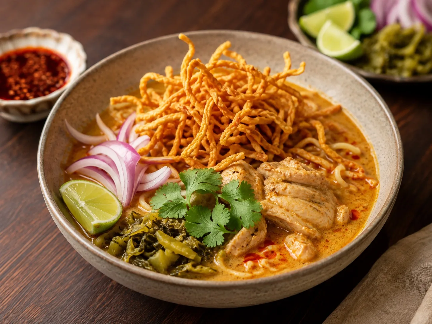 Khao Soi with chicken and crispy noodles
